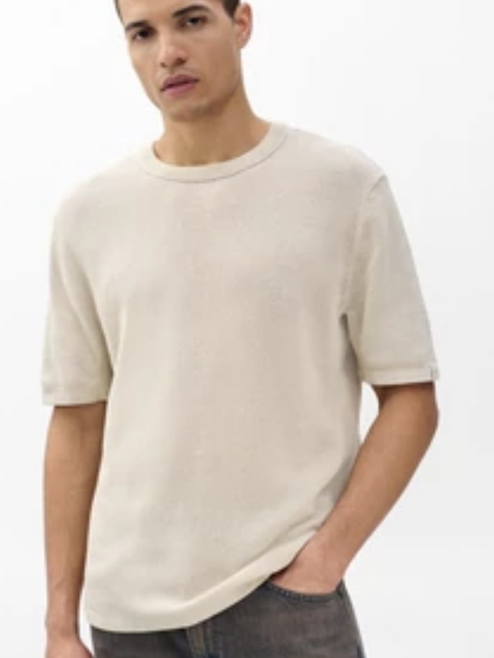 Stitches Men's Light Beige Short Sleeve Knit Shirt